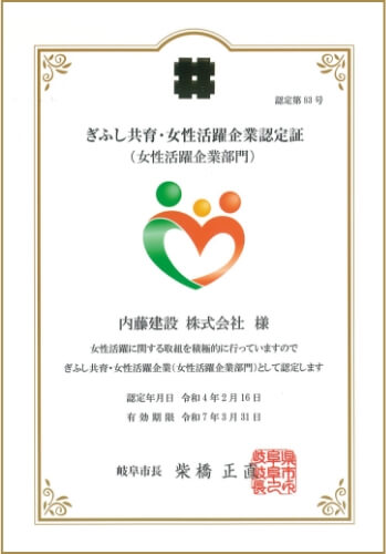 ぎふし共育・女性活躍企業認定証